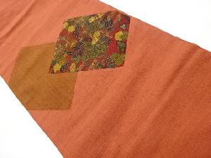 リサイクル　手織り紬相良刺繍切嵌色紙に秋草模様名古屋帯